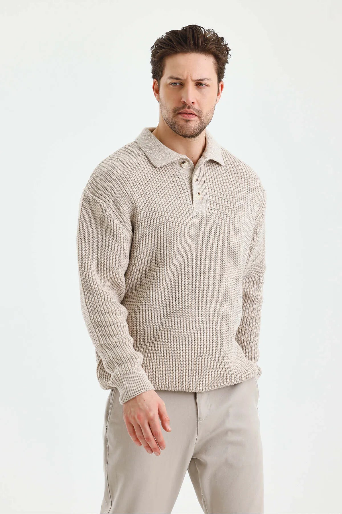 Mr. Wick | Sweter Polo z Dzianiny
